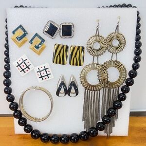 Vintage Costume Jewelry Black/Gold/Silver 90's Earrings